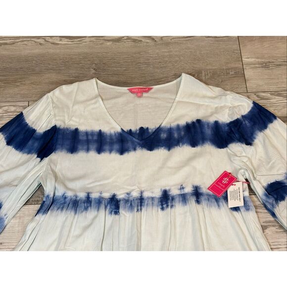 Simply Southern blue and white tie-dye knee length midi dress size L - Picture 2 of 11
